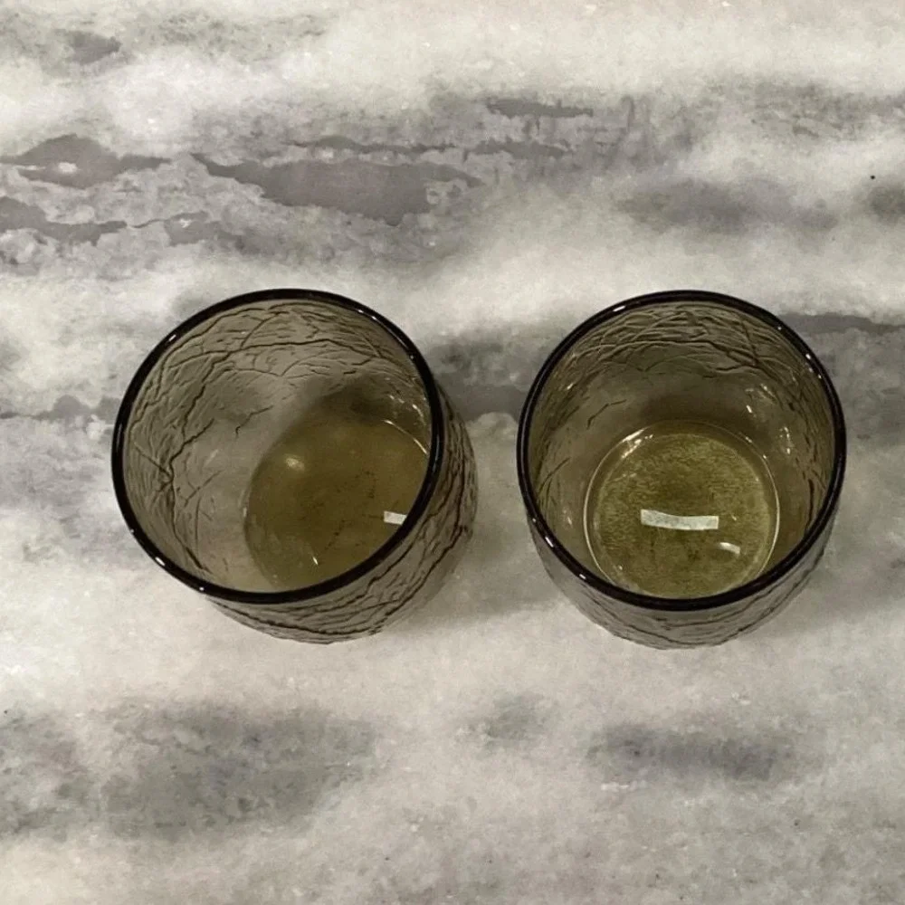 Anchor Hocking‎ Sherwood Spicy Brown Lowball Glasses, Set of 2, Vtg Leaf Design